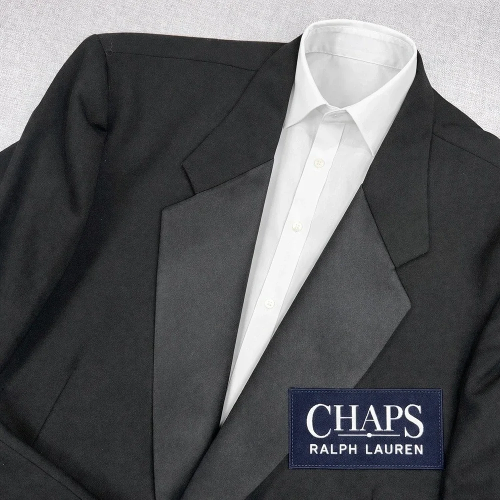 Vintage 90s‎ Chaps Ralph Lauren Tuxedo Blazer Satin Lapel Men 50XL Black Formal